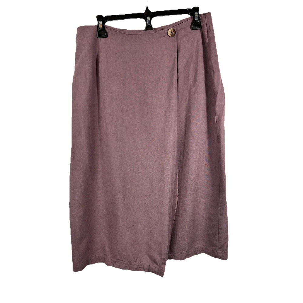 VTG‎ Ellen Figg Linen Rayon Wrap Skirt 14 Mauve Midi Coastal Minimalist Capsule